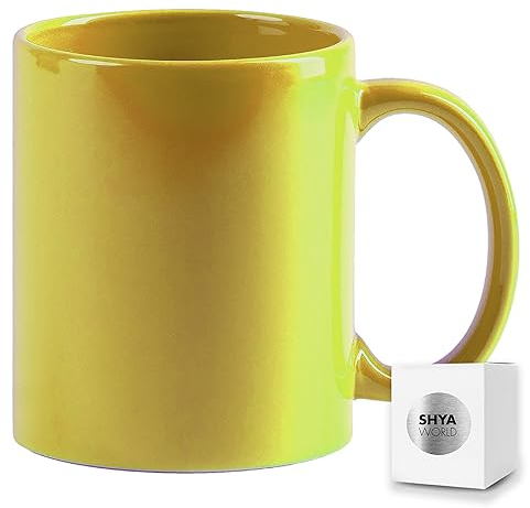 ShyaWorld Tazas de cerámica de 370ml de colores presentada en caja individual. Aptas para microondas y lavavajillas. (Amarillo, 1)