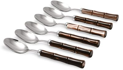 Rivadossi Bamboo Marrone - Set di Cucchiai da Tavola, 6 Pezzi - 100% Made in Italy, Artigianalità e Design - Acciaio Inox 18/10