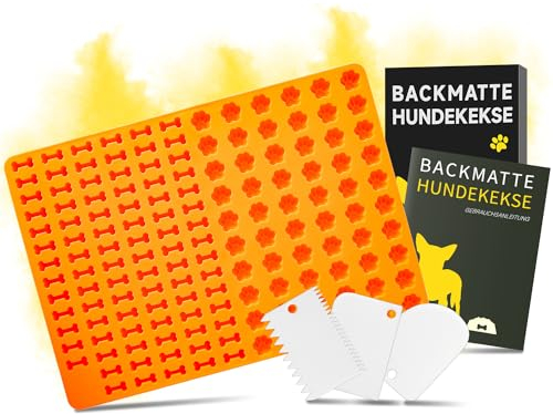Backmatte Hundekekse Backform,Backmatten für Hundeleckerli Leckerli Backmatte für Hunde,Mini Hundeknochen und Fußabdruck Form,BPA Freie(Orange)