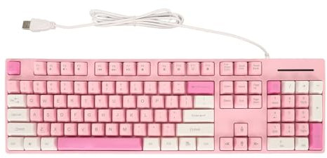 Elprico Wired Keyboard,Multimedia USB Computer Keyboard, Foldable Stands,USB Plug and Play Office Keyboard with Number Pad,Cute Gaming Keyboard for Windows XP 7 8 10 11 OS X (Pink)