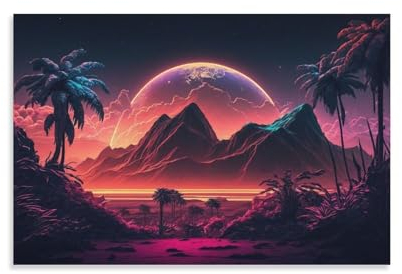 XJmoney Synthwave Neon-Palmen-Poster, Reproduktion, dekoratives Gemälde, Leinwand, Wandposter und Kunstdruck, modernes Familienschlafzimmer, 20 x 30 cm