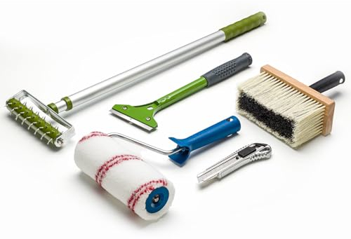 Colorus Tapezier Set 5 tlg | Tapezierset Tapetenigel Tapetenschaber | Tapeten Set mit Cuttermesser Kleisterrolle Kleisterbürste Tapezierbürste | Tapezierwerkzeug Tapezierbedarf Tapezier Set