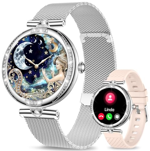 fitonyo Smartwatch Damen mit Telefonfunktion,1.1 Zoll AMOLED HD Fitness Tracker für Herzfrequenz/Blutdruck/SpO2/Schlafmonitor, 120+ Sport Digitale IP68 Smartwatch zum Laufen Silber