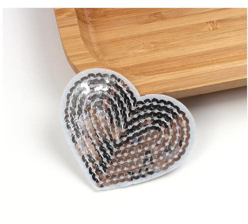 Wisafory 20 Stück Herz Patches Pailletten Appliques Bestickter Aufnäher Aufbügeln Flicken Applikation Bügelbild Stickerei Herzen Patches für Kleidung Hüte Taschen Schuhe Silber-Herz