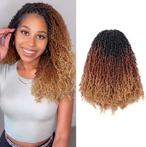 8 Inch 8 PCS Yanky Twist Crochet Braids Hair 8 Packs (30 Strands/Pcs) Pre-twisted Senegalese Twist Braids with Curls Synthetic Hair Extension Bouncy Spring Twist Crochet Hair for Black Women（TB/30/27）