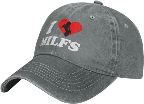 FJQWKLF I Love Milfs i Heart Hot Moms Funny Milfs Baseball Cap Herren Hüte für Frauen Cowboyhut Papa Hut Trucker Hut Schwarz