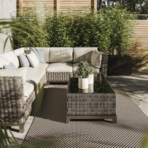 Interiyou Outdoor Teppich Wetterfest Lome - 200x300 cm Schwarz - Wasserfest für Balkon, Terrasse, Garten - Outdoorteppich passend auch für Wohnzimmer, Schlafzimmer und Küche - Aussenteppich