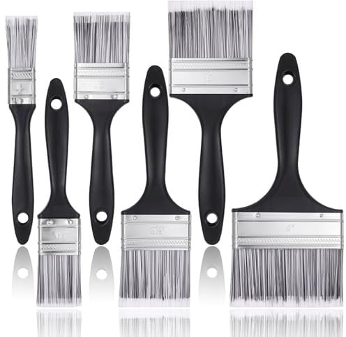 6 Pcs Gloss Paint Brush, Fence Paint Brushes Flat 6 Sizes Paintbrush Decking Stain Brush Paintbrushes Decorating Set for Walls and Ceilings