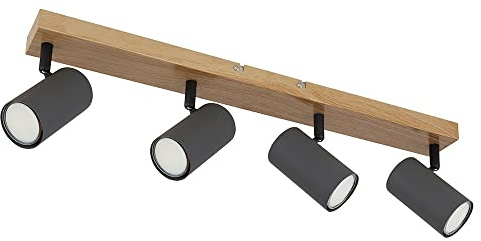 Deckenlampe schwenkbar 4 Flammig Deckenstrahler schwarz Holz Decken Strahlerleiste, Metall graphit Holzoptik, 4x GU10, LxBxH 56x6x12 cm