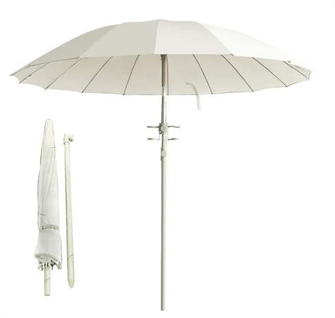 Aqkgtj Sombrilla de jardín Pequeña Shanghai Beige 220 cm Inclinable, Sombrilla portátil para Exteriores con Bolsa de Transporte para Playa, Viajes, 16 Varillas de Fibra de Vidrio, con portavasos