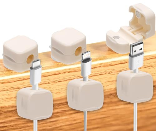 6pcs Phone Cord Holder for Nightstand, Magnetic Cable Clips Self-Adhesive Cord Organizer Wire Management Cable Keeper Charger Holder for Home Office Kitchen Wall Car Desk (Cream)