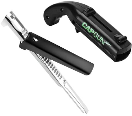 2 Piezas Negro Abridor de Tarros con Mango Ajustable, Multifuncional Abrelatas Artritis Acero Inoxidable, Pistola Abridor de Botellas, Abrebotellas Pistola Divertido para Familia Fiesta Bar Juego