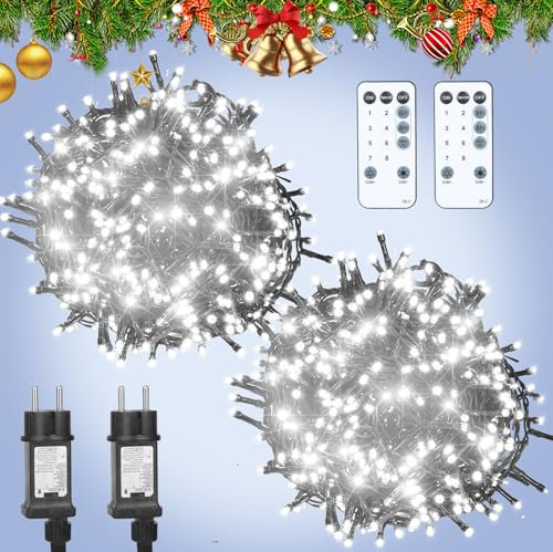 (2 Pezzi) 210 LEDs 31M Luci Albero di Natale Esterno Interno Catena Luminosa con Telecomando,Spina,8 Modalità e Timer, Impermeabile IP65 Luce Freddo Lucine Led Decorative per natale, Alberi, Ghirlande