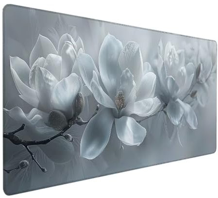 Gaming Mouse Mat Large Mouse Pad 800x400x3mm Washable Laptop Desk Pad, Japanese Keyboard Pad, Non-Slip Rubber Base Desk Mat for Macbook, PC, Laptop, Office White flower K - G