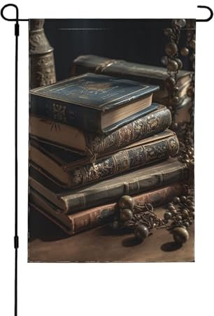 Gartenflaggen, 31,8 x 45,7 cm, doppelseitig, Wintergartenflagge, Stapel alter Bücher, dekorative Flagge, Stapel alter Bücher, Gartenflagge, vertikale Outdoor-Flagge für alle Jahreszeiten, Urlaub