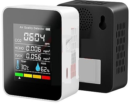 Air Quality Monitor Indoor, 5 in1 Air Monitor CO2 Carbon Dioxide Detector Warehouse Air Quality Temperature Humidity TVOC HCHO Monitor Measurement Meter,for Home Office School(White NDIR Sensor)