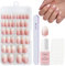 DMQ Short Press on Nails Kit, 120Pcs Pink White Gradient False Nails, Oval Ombre French Fake Nails Pink Tips, 12 Sizes Glossy Full Cover Stick on Nail for Women Girls Nails Art