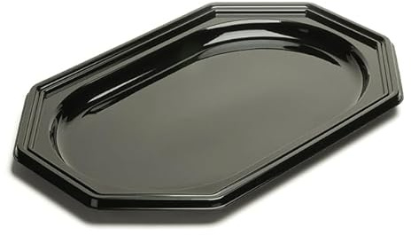 Monouso | 10 Bandejas Octogonales de Plástico, 36x24cm, Color Negro, Bandejas Reutilizables, Platos para Aperitivos, Catering o Eventos, Restaurante y Hostelería