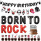 Runyuzi Rock Musik Geburtstag Deko - 46 Stück Retro Geburtstagsdeko Happy Birthday Banner, Born to Rock Luftballons Musiknoten Girlande Tortendeko für 60er 70er 80er 90er Jahre Band Party