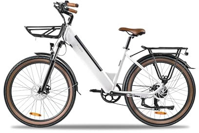 KAISDA K601 26 E-Bike für Erwachsene, 7 Gang Elektrofahrrad 36V 16Ah Akku, 25 km/h und 60–80km Reichweite E-Bike für Städtische Pendler, IP65 Wasserdicht (Weiß)