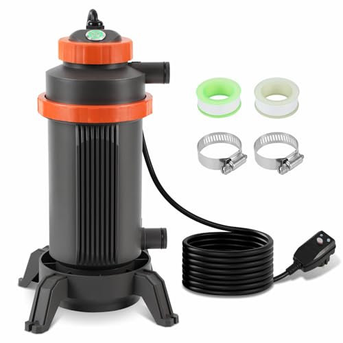 Jayseuw Riscaldamento elettrico per piscina da 32 – 38 mm, connettore per piscina elettrico con isolamento automatico, riscaldamento ad acqua calda per piscine, Ø 17 x 42 cm