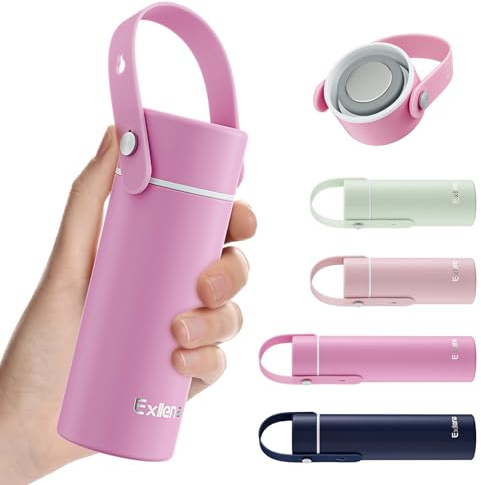 Exllena Termo Pequeño 200ml – Botella Térmica Pequeña con Asa de Silicona Ajustable, Ideal para Café, Agua y Bebidas Frías(Lila)