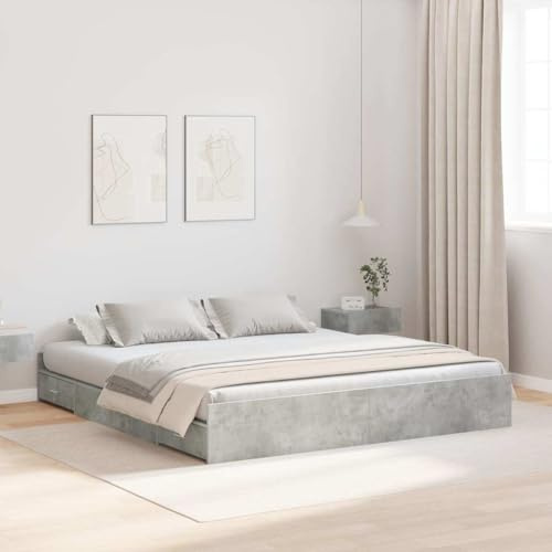 vidaXL Bettgestell mit Stauraum Betongrau 180 x 200 cm Holzwerkstoff, Schlafzimmer, minimalistisches Design, praktisches Schlafbett für cleveren Stauraum, Moderne Möbel für Raummanagement