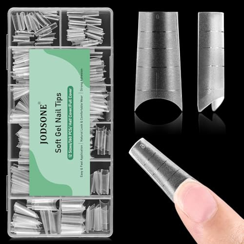 JODSONE Short Coffin Press on Flase Nail Tips for Extension Nail Tips Soft Gel Matte Half Cover Clear Gelly Nail Manicure 12 Sizes 360Pcs
