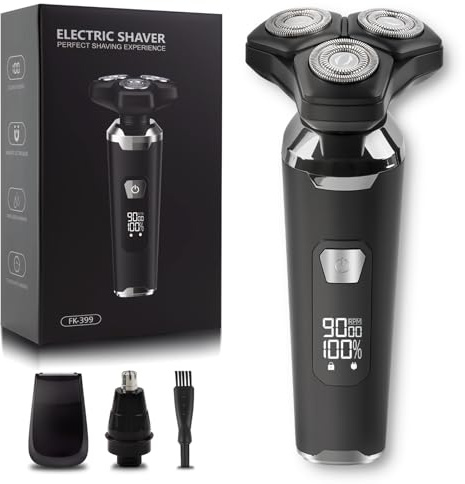 UTK Rasoir Electriques Hommes, Nouveau Rasoir Homme Sans fil 3 En 1 (2025), Étanche Ipx7, avec Accessoire Nez/Favoris, Utilisation sur Peau Sèche Ou Humide, Écran Led, Cadeau Papa, Idee Cadeau Homme