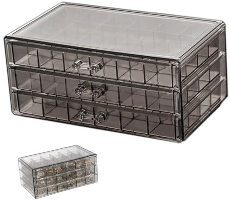 Mikikit Contenitore in Plastica con 3 Vani e 72 Scomparti Trasparente, Organizer Multifunzione per Orecchini e Anelli per Uso Casa e Ufficio