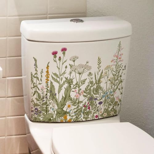 Plant Leaves Flowers Toilet Seat Lid Stickers Self-Adhesive Bathroom Wall Green Leaf Floral Decals DIY Removable Waterproof Sticker for Cistern Decor Multicolor Toilet Accessories Bathroom Decals