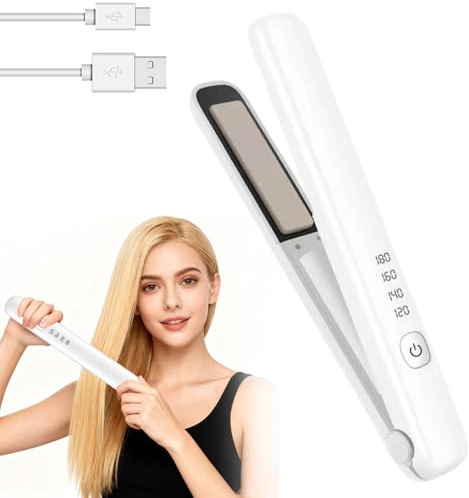RNPKZ Glätteisen Kabellos, 2-in-1 Mini Haarglätter, Haarglätter und Lockenwickler, Keramik-haarglätte, ReiseGlätteisen USB mit 4 Temperaturen, Tragbares Haarglätters für Langes, Kurze Haare, Glätten