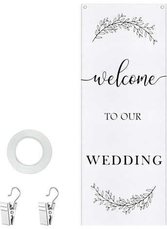 Wasise Wedding Welcome Sign - 152 X 160CM Welcome to Our Wedding Sign, Rustic Weddings Banner with Satin Ribbon and Retaining Clip,Polyester Banner for Ceremony Entrance Decor,Arch, Reception Backdrop