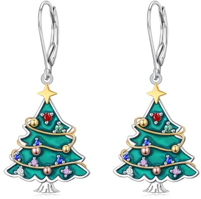 Ohrringe für Damen 925 Sterlingsilber Weihnachtsbaum/Schneemann Ohrhänger mit Hebelverschluss Festtags-Schmuck Winterurlaub Weihnachtsgeschenke