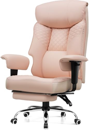 COMHOMA Chaise de Jeu, Personnes Grandes Lourdes, Ergonomique, Coussin 3D, réglable, Repose-Pieds, Cuir synthétique, Supporte 180 kg, Rose