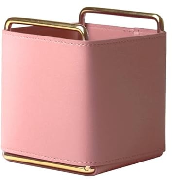 ZESHGON Leather Pen Holder Square Pen Pot Durable Desktop Pencil Cup for Home Office(Pink)