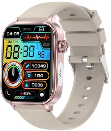 Gesundheitsuhr mit EKG & Blutdruckmessung 1,96 HD Smartwatch Herren Damen Fitnessuhr mit SpO2 Temperatur Schlaftracking Bluetooth Telefonie 100+ Sportmodi IP68 Wasserdicht für Android iOS (Weiß)