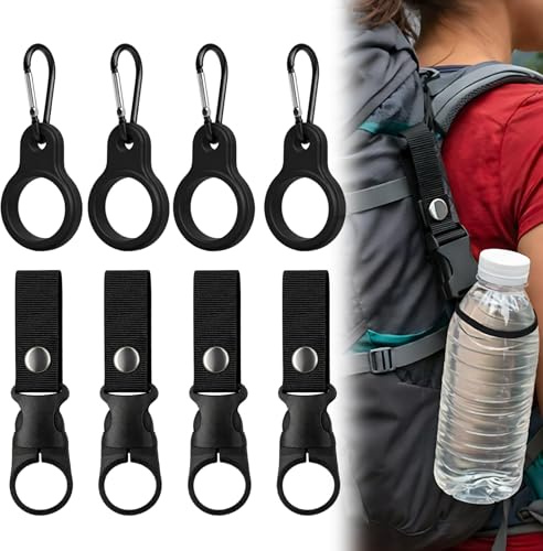 Qnvyw 8 Stück Flaschenhalter Gürtel, Schwarz Nylon Gürtel Flaschenhalter Clips Tasche Water Bottle Holder, Karabiner Flaschenhalter Set, Wasserflaschen Schnallen Halter, Outdoor Trinkflaschen Haken