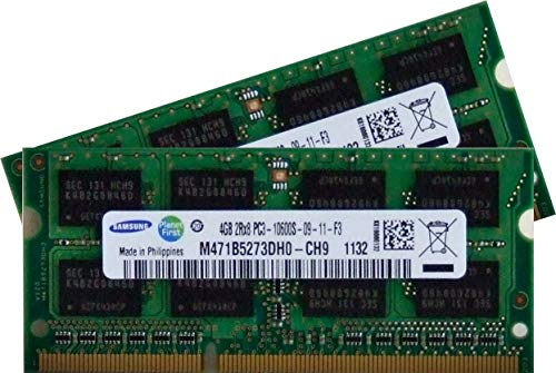 8GB Dual Channel Kit 2x 4 GB SAMSUNG Original 204 pin DDR3-1333 PC3-10600 CL9 SO-DIMM für aktuelle DDR3 i5 + i7 Notebooks mit DDR3-1333Mhz Unterstützung