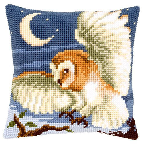 VERVACO Kreuzstich Stickpackungen Kissen Stickerei Set Anfänger Vorgedruckt Eulen auf der Jagd DIY Set Kreativ Set Für Erwachseneca. 40 x 40 cm Bastelset Handwerker Haus Dekoration