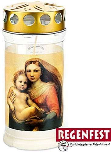 Grablicht Aeterna mit Madonna Motiv, 4 Tage Brenndauer, Regenfest (20)
