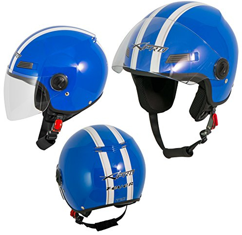 A-Pro Motorradhelm Motorrad Roller Offenes Jet Helm Viser ECE 22 05 Blau L