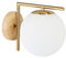 Relaxdays Wandleuchte GLOBI, Metall, Glas Kugel-Schirm, modern, Design Wandlampe, H x B x T: 22 x 19,5 x 28 cm, messing