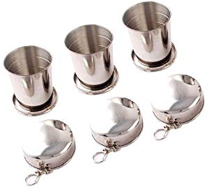 Gteller 3 Stück Edelstahl Camping Faltbecher Tragbare Reise Becher Wandern zerlegbar Faltbecher mit Schlüsselanhänger (Mitte-3 Stück)