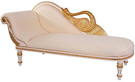 Vintage Line Recamiere Schwanendekor weiß Gold Ottomane Chaiselounge Links