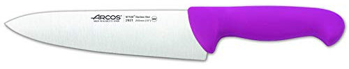 Arcos Serie 2900 - Caja 6 uds Cuchillo Cocinero - Hoja de Acero Inoxidable NITRUM de 200 mm - Mango inyectado en Polipropileno Color fucsia (6 UDS)