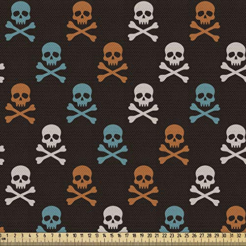 ABAKUHAUS Pirates Gewebe als Meterware, Bunte Schädelfiguren, Schön Gewebten Stoff für Polster und Wohnaccessoires, 1M (148x100cm), Aqua Braun