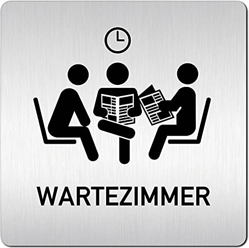 Kinekt3d Leitsysteme XXL Schild - Türschild • 125 x 125 mm • Wartezimmer 002 • 1,5 mm Aluminium Vollmaterial • 100% Made in Germany