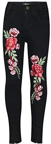 A2Z 4 Kids Girls Rose Embroidered Stretch Denim Jeggings Age 3-13 | Comfortable cotton fit trousers for everyday fashion and casual wear