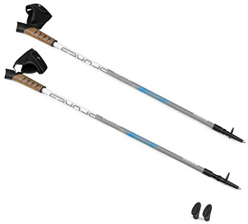 SPOKEY Neatness klappbare Wanderstöcke aus Aluminium mit Korkgriffen, faltbar, verstellbar 105-135 cm, Nordic Walking Stöcke Damen und Herren mit AntiShock Stoßdämpfungssystem, Grau, L